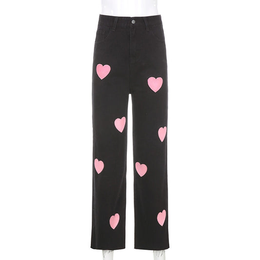 Fashionable love printed jeans