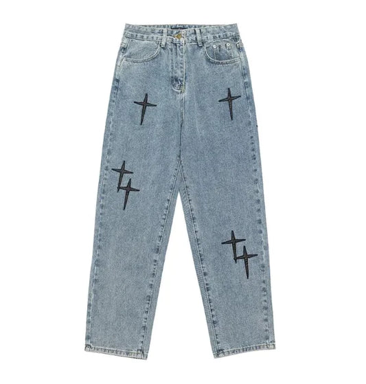 Cross Design Baggy Jeans